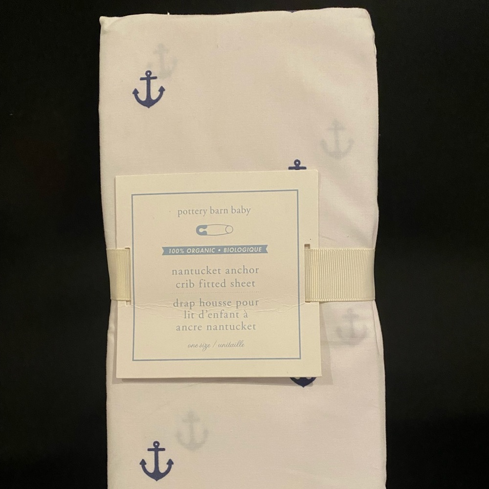 Pottery Barn Baby 100% Organic “Nantucket Anchor” Crib Fitted Sheet